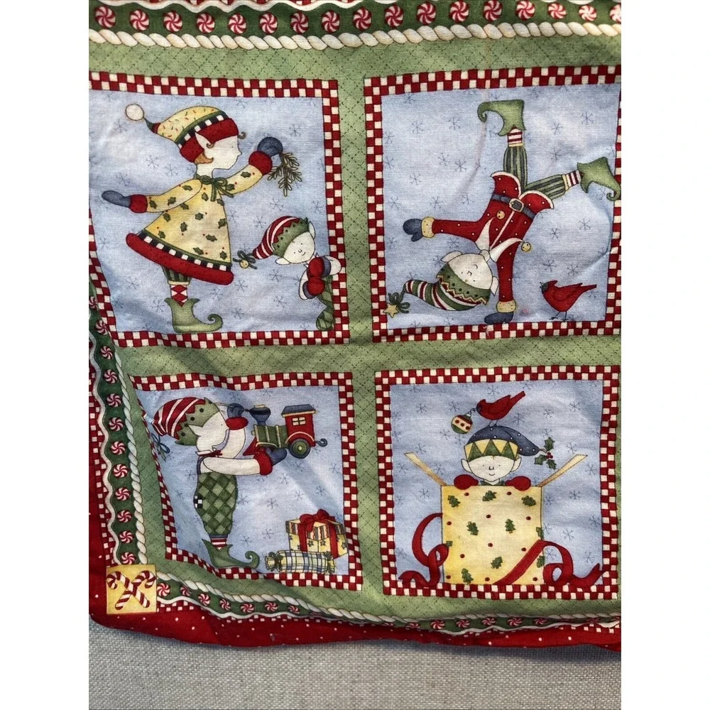 VTG Christmas Gift Bag 42x26 Reversible Cotton Drawstring Santa Holiday Decor